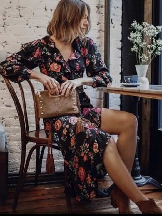 Maje Dresses & Skirts - Maje Rosetina Floral Print Midi Sleeve Dress Size 8